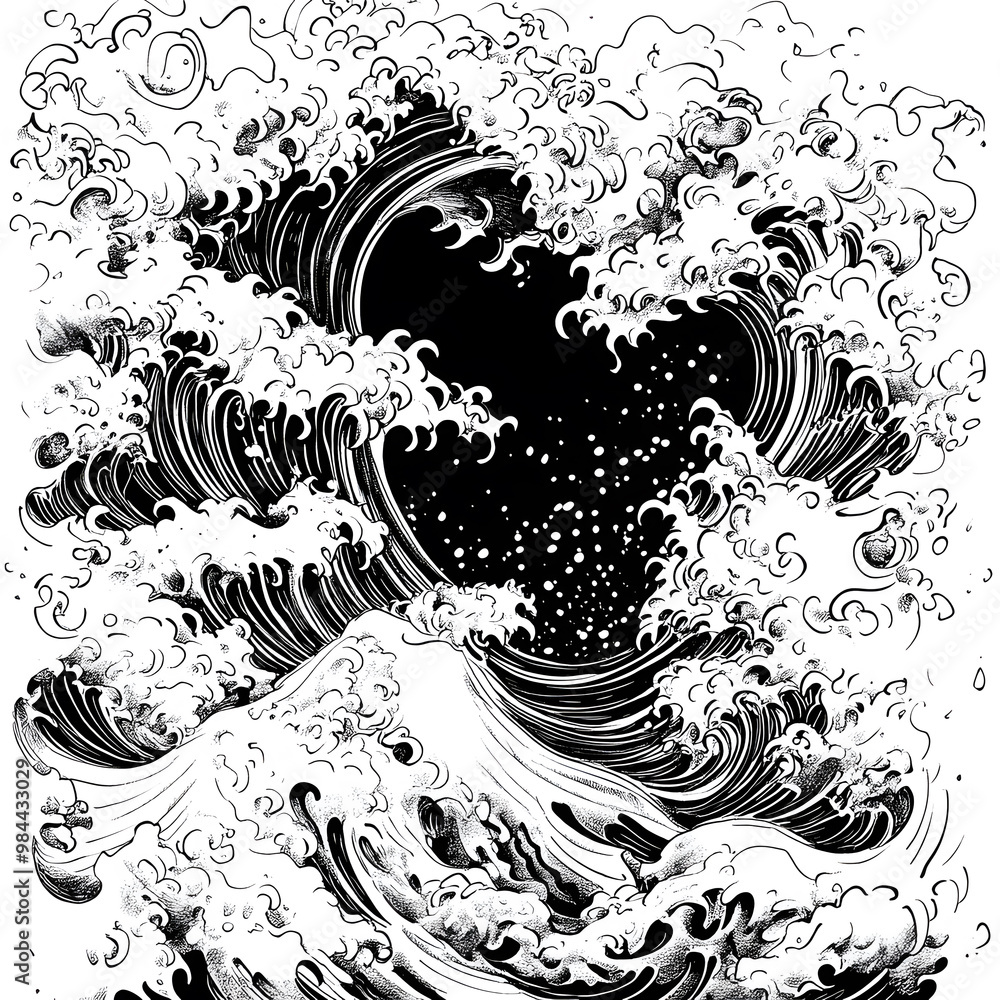 Fototapeta premium Japanese-style 2D illustrator doodle cartoon for floor tiles and wallpaper
