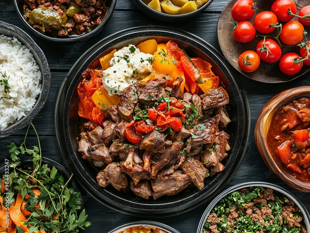 A Kuzu Tandır. The most popular Turkish dishes. Slow-cooked lamb, traditionally roasted in a pit, resulting in tender, juicy meat, usually served with rice or vegetables. A Kuzu Tandır. The most popular Turkish dishes. Slow-cooked lamb, traditionally roasted in a pit, resulting in tender, juicy meat, usually served with rice or vegetables.