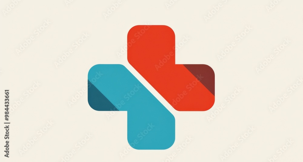 A modern logo design featuring a geometric shape with a red and blue cross, accompanied by the text A modern logo design featuring a geometric shape with a red and blue cross, accompanied by the text
