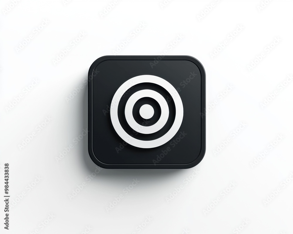 Black Square Button With White Target Icon. Black Square Button With White Target Icon.