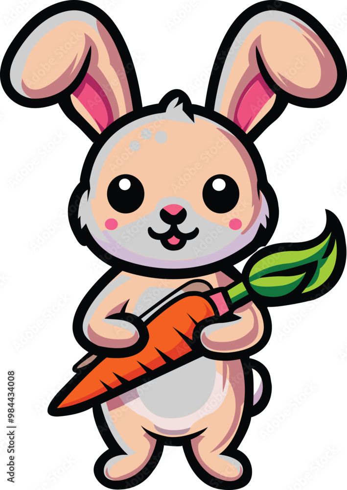 Cartoon Bunny Holding a Carrot – Cute Animal Illustration Cartoon Bunny Holding a Carrot – Cute Animal Illustration