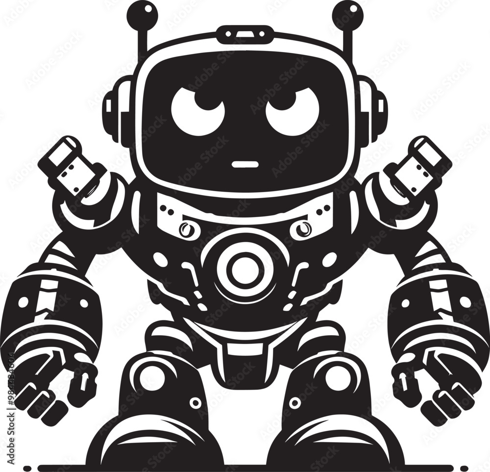 Fototapeta premium Modern action war robot silhouette vector illustration isolated on a white background