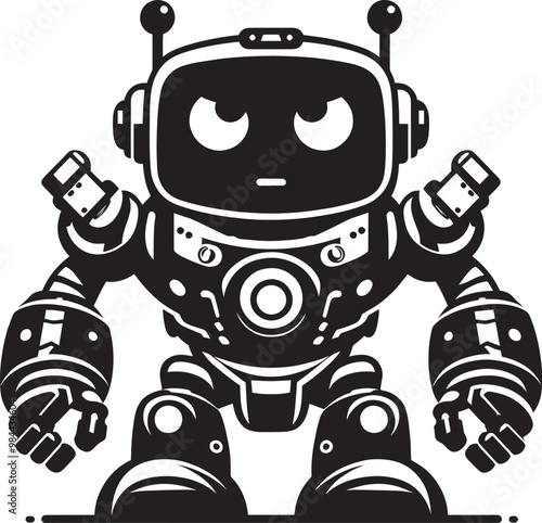 Modern action war robot silhouette vector illustration isolated on a white background