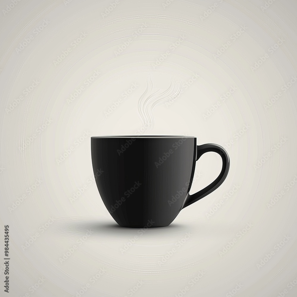 Minimalistic black coffee cup with steam rising, set against a light background Minimalistic black coffee cup with steam rising, set against a light background