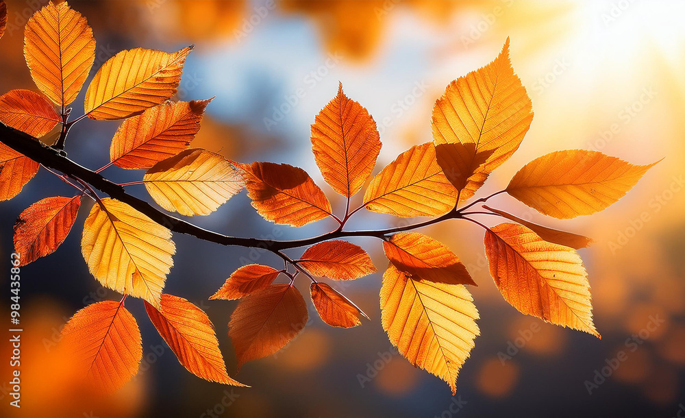 Autumn tree leaves on the branch Tree branch Autumn tree leaves on the branch Tree branch