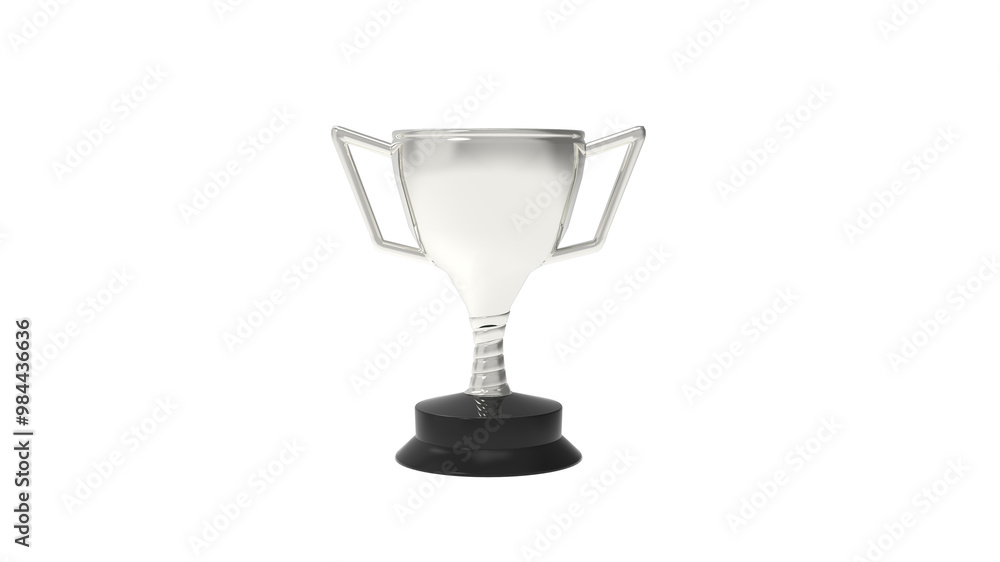 Silver trophy for place winner. Transparent white background