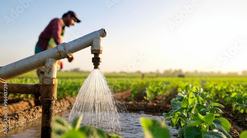 Farmers in India using solar-powered water pumps in their fields, sustainable agriculture