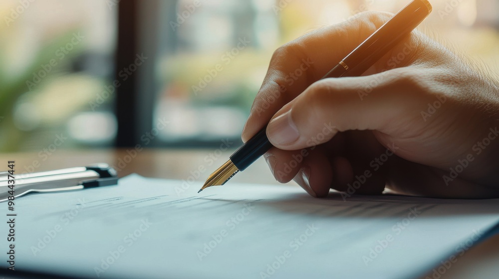 A person is writing with a pen on paper A person is writing with a pen on paper