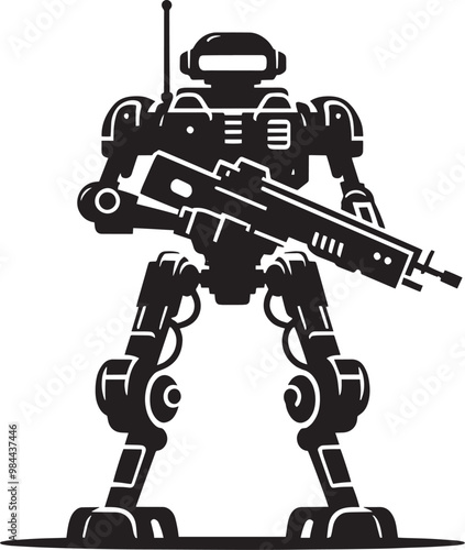 Modern action war robot silhouette vector illustration isolated on a white background