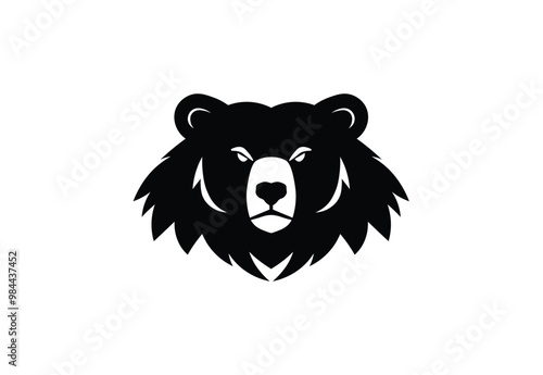 Bold Black Bear Logo on White Background photo