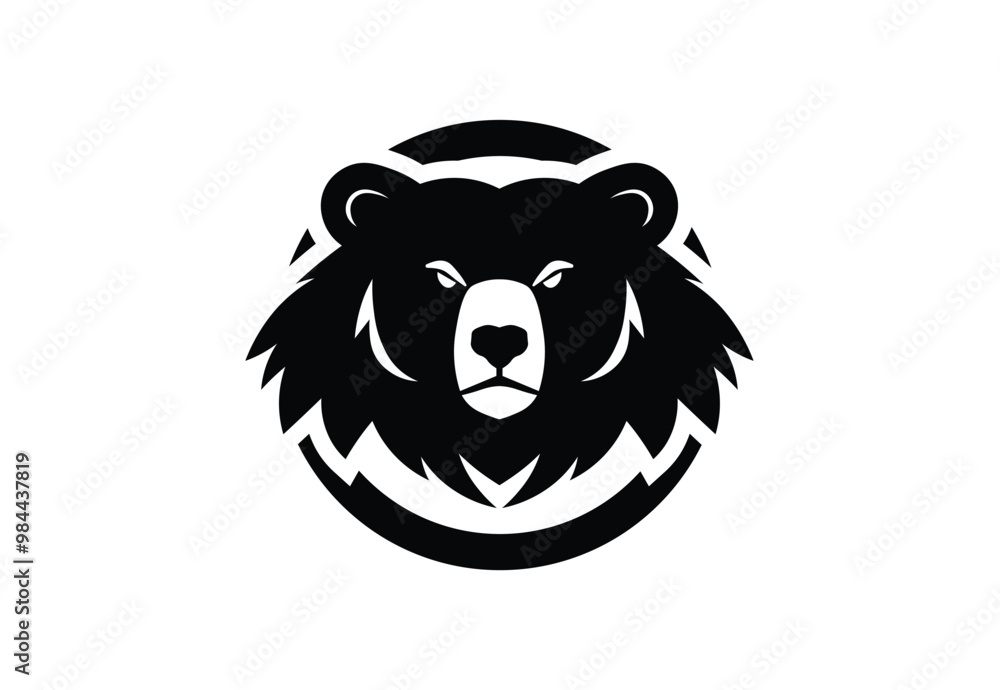 Bold Black Bear in Circle Logo on White Background Bold Black Bear in Circle Logo on White Background