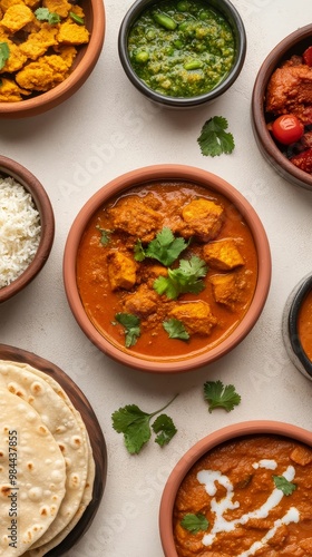 Indian friends sharing a meal at a lively festival, with various regional dishes spread out on a large table