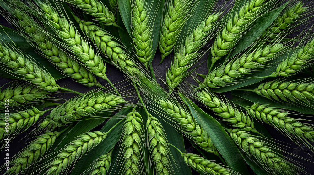 A close-up view of green wheat stalks A close-up view of green wheat stalks