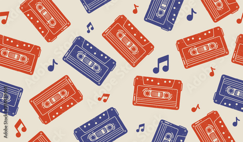 Cute cassette tape pattern background vector design