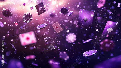 High-Stakes Excitement: Purple Casino Cards and Chips Background