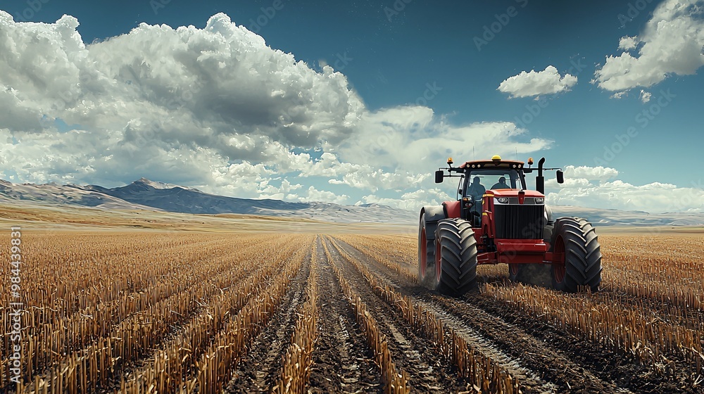 AI-powered tractors driving themselves across vast fields, performing tasks like plowing, seeding, and fertilizing AI-powered tractors driving themselves across vast fields, performing tasks like plowing, seeding, and fertilizing