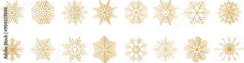 Snowflakes vector icon . Golden  simple snowflakes with a stars . Christmas decoration .	