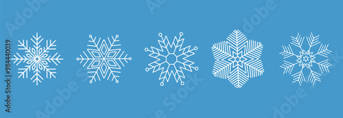 Snowflakes vector icon . White  simple snowflakes with a stars . Christmas decoration .	
