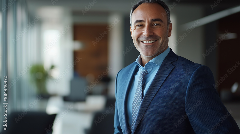 Professional Confidence: Businessman in a Blue Suit Smiling at the Camera Professional Confidence: Businessman in a Blue Suit Smiling at the Camera