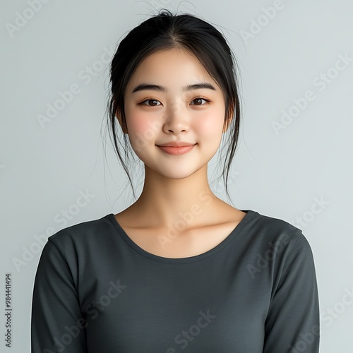 Smiling Asian woman wearing a t-shirt 