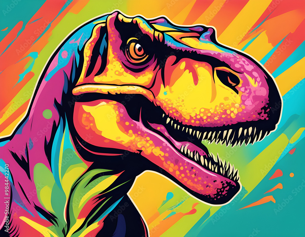 colorful Tyrannosaurus Rex head with cool isolated pop art style background colorful Tyrannosaurus Rex head with cool isolated pop art style background