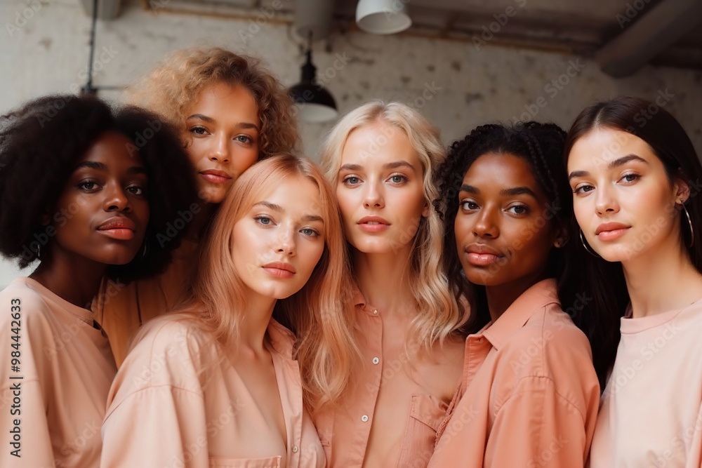 A group of women standing firmly next to each other, displaying unity and strength. Generative AI A group of women standing firmly next to each other, displaying unity and strength. Generative AI