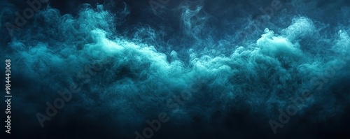 Dark smoke clouds swirl in vibrant turquoise hues, creating an atmospheric and mystical visual backdrop for artistic designs.