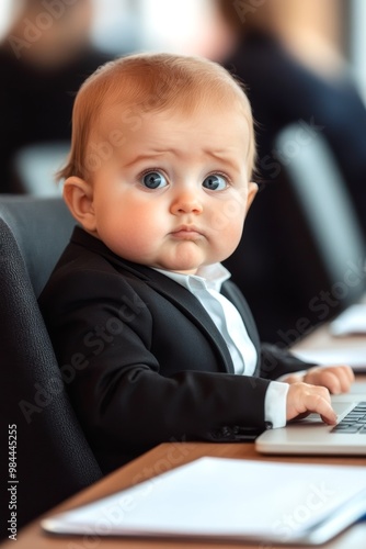 Baby in Business Suit at Conference Table