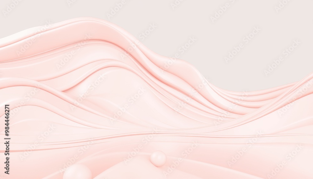 Abstract pink and white flowing waves with spheres at bottom. Abstract pink and white flowing waves with spheres at bottom.