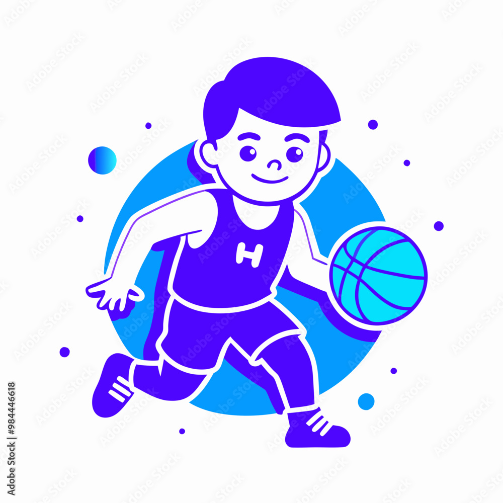 Child enthusiastically playing basketball and dribbling the ball in an active environment Child enthusiastically playing basketball and dribbling the ball in an active environment