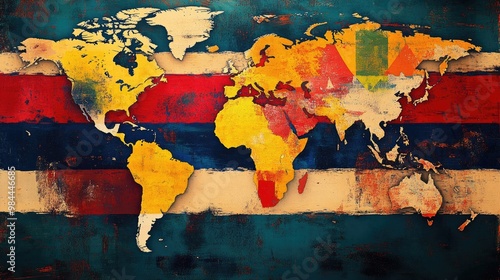 Fototapeta Naklejka Na Ścianę i Meble -  Vintage World Map with Abstract Colorful Design
