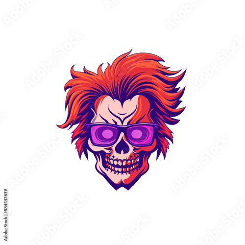 Cool Skull with Red Hair and Sunglasses