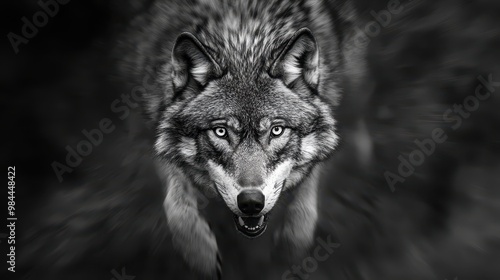 Wolf in monochrome, staring intensely at the viewer. photo