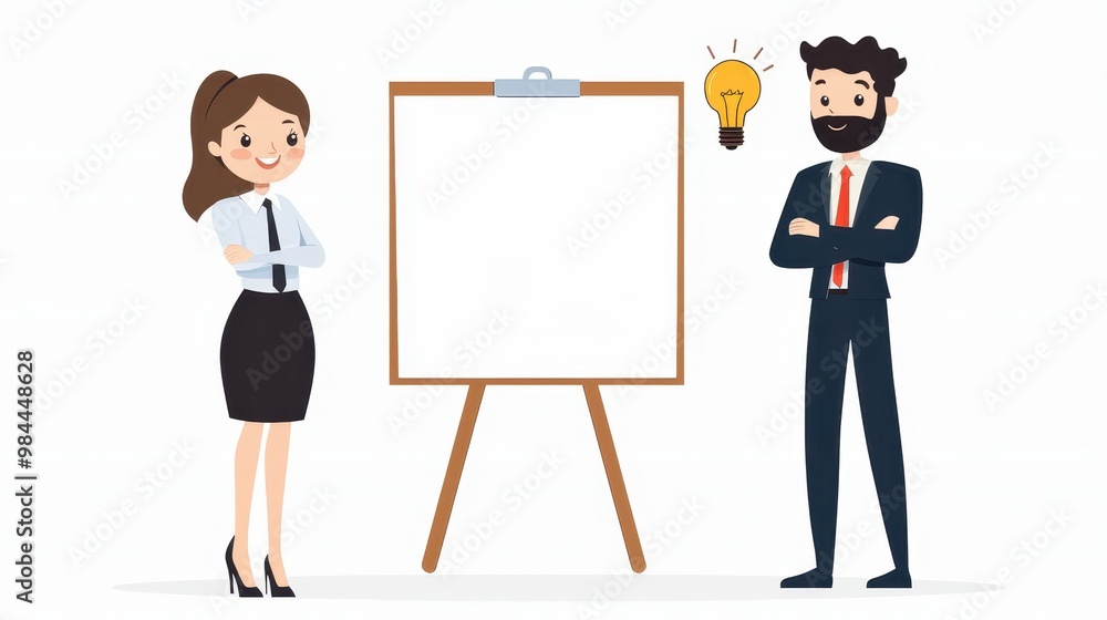 Business Team Presenting Ideas with Empty Board Business Team Presenting Ideas with Empty Board