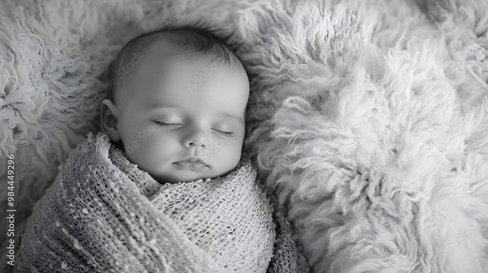 Serene Newborn Baby Wrapped in a Large Blanket, Sleeping Peacefully Serene Newborn Baby Wrapped in a Large Blanket, Sleeping Peacefully