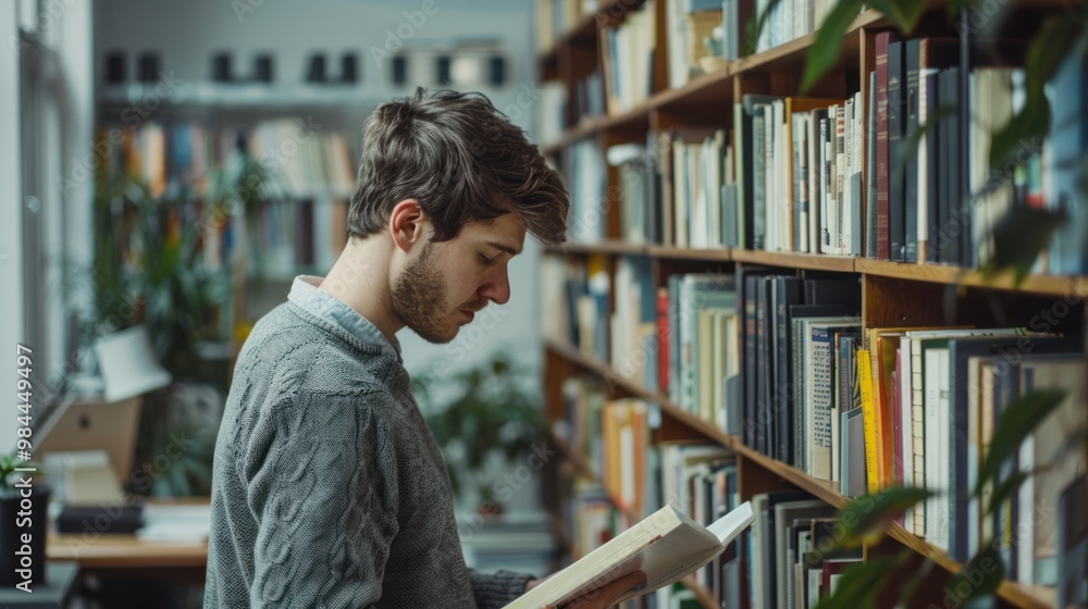 Man Reading in a Library Man Reading in a Library