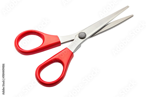 Red scissors with metal blades isolated on transparent background