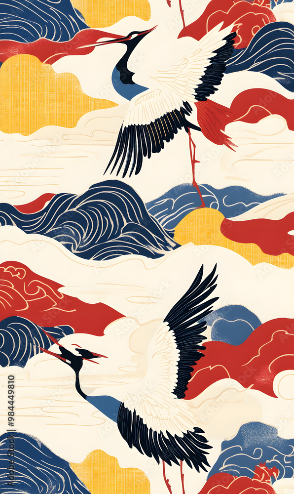 Obraz premium Japanese-style 2D illustrator doodle patterns for floor tiles and wallpaper