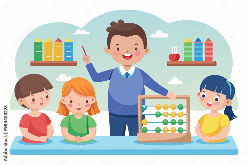 Teacher teaching braille Vector Illustration (Editable) Teacher teaching braille Vector Illustration (Editable)