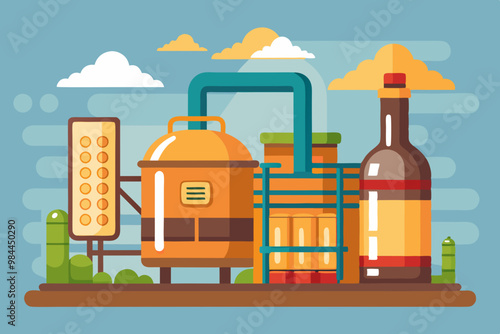 brewery production process Vector Illustration (Editable)