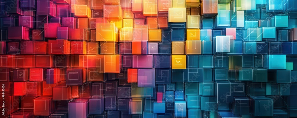 An artistic interpretation of a CRM system represented as a vibrant, abstract digital mosaic, showcasing interconnected client relationships An artistic interpretation of a CRM system represented as a vibrant, abstract digital mosaic, showcasing interconnected client relationships