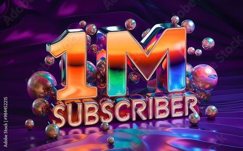 1M subscribe,followers card with vibrant 3D background. social banner happy celebration , blog. likes celebration. Social media poster