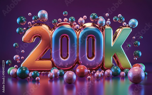 200k subscribe,  followers card with vibrant 3D background. social banner happy celebration , blog. likes celebration. Social media poster