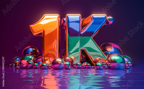 1k subscribe, 1000 followers card with vibrant 3D background. social banner happy celebration , blog. likes celebration. Social media poster