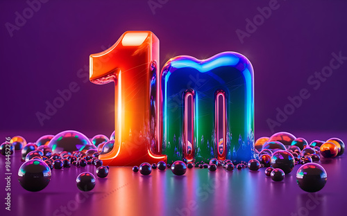 1M subscribe,followers card with vibrant 3D background. social banner happy celebration , blog. likes celebration. Social media poster