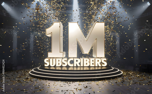 1M subscribe,followers card with vibrant 3D background. social banner happy celebration , blog. likes celebration. Social media poster