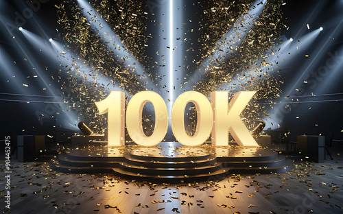 100k subscribe, followers card with vibrant 3D background. social banner happy celebration , blog. likes celebration. Social media poster