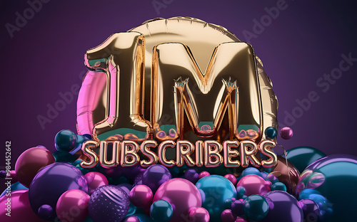 1M subscribe,followers card with vibrant 3D background. social banner happy celebration , blog. likes celebration. Social media poster