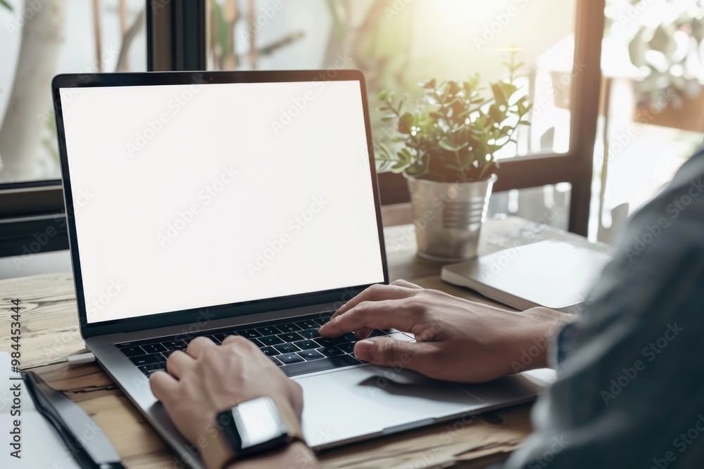 Fototapeta premium Mock up Copy Space Blank Screen Concept Business Working on Laptop.