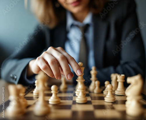 Wallpaper Mural Businesswoman moving king chess piece planning strategic move Torontodigital.ca